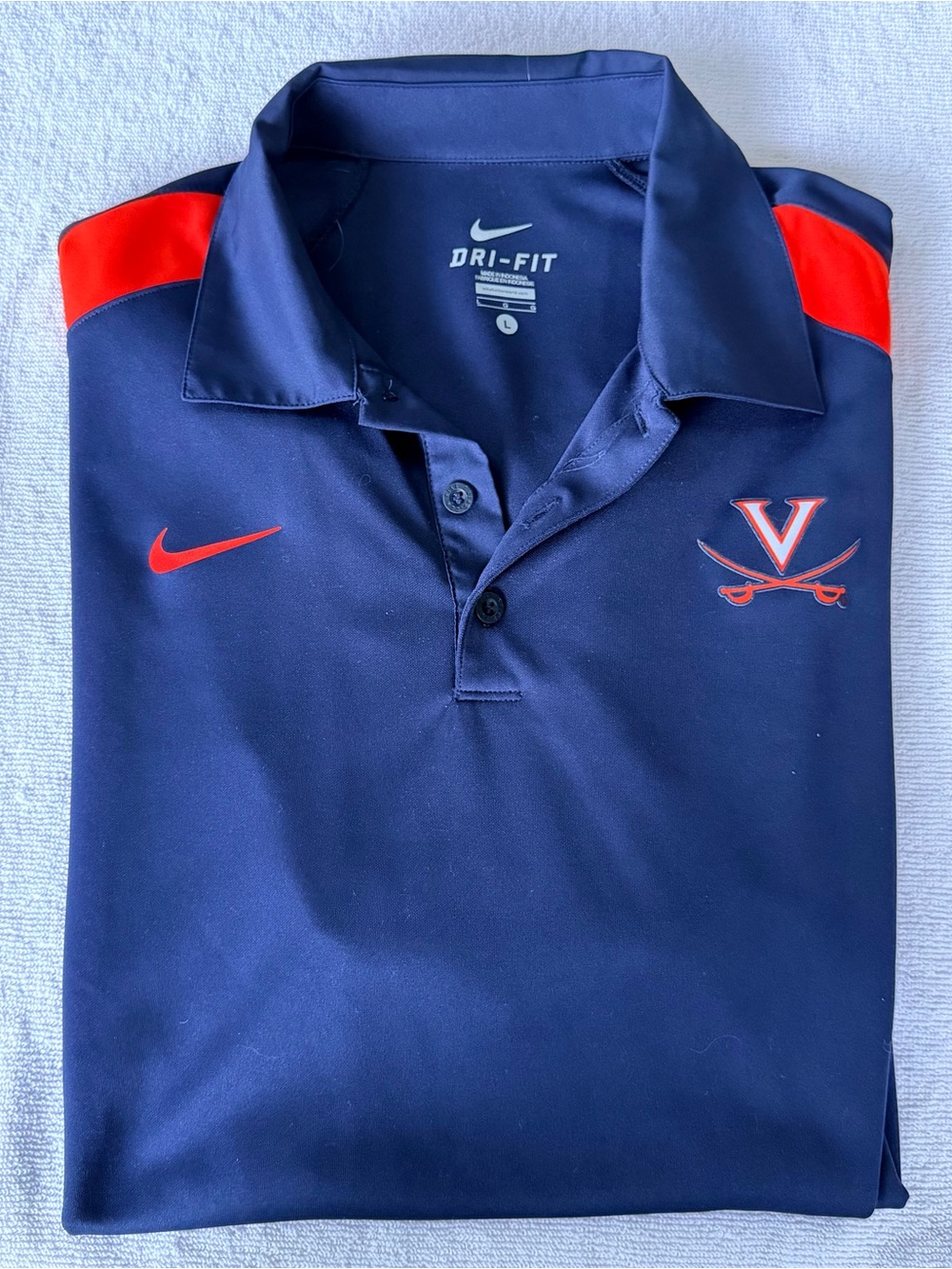 Nike UVA Navy Polo with Bright Orange Accents and UVA Logo